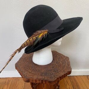Doeskin Vintage Black Felt 100% Wool Hat with Feathers